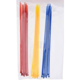 👉 Kabelbinder rood geel blauw multi kunststof 250x stuks kabelbinders / bundelbanden tiewraps rood/geel/blauw 25 cm