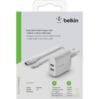 👉 Wit Belkin Dual USB-A Charger. 24W incl. Micro-USB Cable 1m. white 745883793839