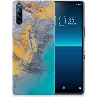 👉 Siliconen hoesje blauw goud Sony Xperia L4 TPU Marble Blue Gold 8720215329384