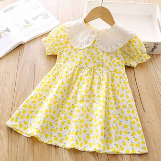 👉 Jurk katoen veel kleurig peuters Boho Fruit & groenten Kleutermeisje Contracst kraag