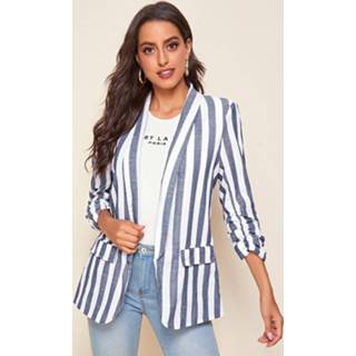 👉 Blazer blauw wit katoen en Casual Gestreept Ruches