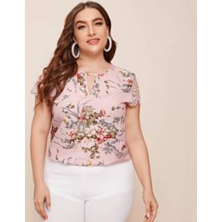 👉 Blous polyester baby roos baby's Casual Bloemen Grote maat blouse Knoop
