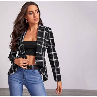 👉 Blazer zwart polyester Casual Gevlochten Asymmetrisch