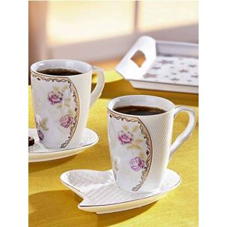 👉 Wit porselein unisex chic design Set van 2 kop-en-schotels TRI 4055512480297