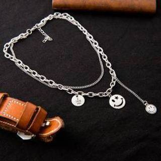Hanger zilver Smiley Face Pendant Layered Necklace 540 - Silver One Size