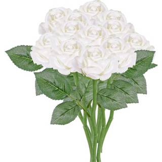 👉 Kunstbloem witte polyester wit 12x rozen/roos kunstbloemen 27 cm - boeketten 8720147025088