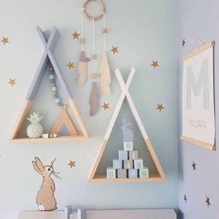Kinderen Nordic Nursery Wooden X Hanging Storage Rack For Kids Room Decor Need Assemble by yourself Wood Shelf Wall