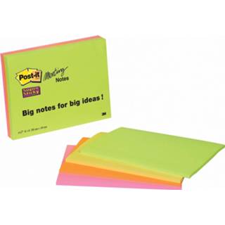 👉 Houten blok geel Post-it Super Sticky Meeting notes, ft 149 x 200 mm, geassorteerde kleuren , 45 vel, pak van 4 blokken 51131849693