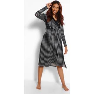 👉 Maternity Stripe Nursing Nightie And Robe Set, Black