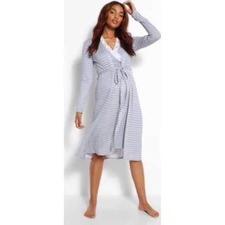 👉 Maternity Stripe Nursing Nightie And Robe Set, Grey Marl