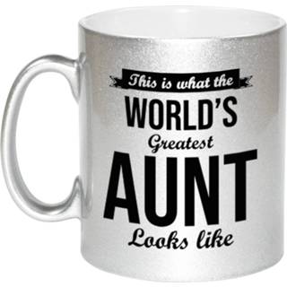 👉 Koffiemok zilveren volwassenen Worlds Greatest Aunt / tante cadeau theebeker 330 ml