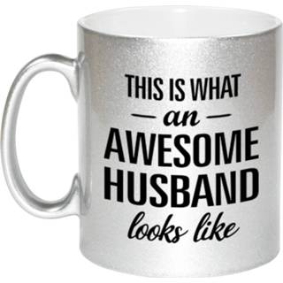 👉 Beker zilveren volwassenen Awesome husband / echtgenoot cadeau mok 330 ml