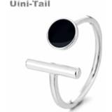 👉 Zwart zilver Uini-Tai hot new 925 sterling silver black round geometric opening adjustable ring fashion dynamic sweet exquisite jewelry ED880