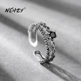 👉 Zwart zilver vrouwen NEHZY 925 Sterling Silver Ring High Quality Hollow Woman Fashion Jewelry Opening Adjustable Zircon Thai Black