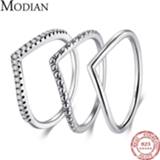 👉 Zilver vrouwen Modian 3 Style Real 925 Sterling Silver Stackable Simple Ring Clear CZ Fashion Instagram Jewelry For Women Couple Gift Rings