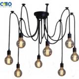 👉 Hanger zwart DIY Vintage Black Cord Multiple Light Sources Simple Pendant Lamp Dining Room Coffee 1-2m Wire Spider Lights