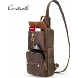 👉 Messenger bag leather CONTACT'S Vintage Crossbody Bags for Men Crazy Horse Chest Pack Male 9.7