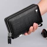 👉 Handtas zwart leather Luxury Brand Men Clutch Bag Genuine Long Purse Double Zipper Money Clip Black Business Cow Wallet Male Handy