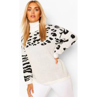 Plus Animal Pattern Oversized Sweater, Cream