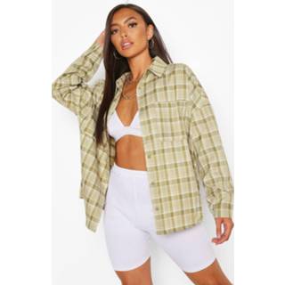 Shirt vrouwen olijfgroen Petite Oversized Flannel Shirt, Olive