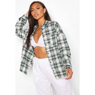 Shirt donkergroen vrouwen Dark Green Petite Oversized Flannel Shirt,