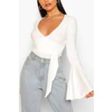 Shirt vrouwen ivoor Flare Sleeve Ribbed Wrap One Piece, Ivory