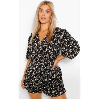 👉 Shirt vrouwen Plus Ditsy Floral Puff Sleeve Ruffle Romper
