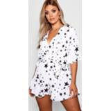 👉 Plus Star Printed Ruffle Romper, White
