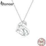 👉 Hanger zilver vrouwen Bamoer Sterling Silver 925 Heart Pendant Necklace for Women Fashion Design Deconstruction Party Jewelry Accessories SCN364