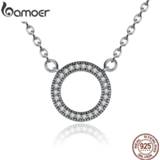 👉 Hanger zilver vrouwen BAMOER 925 Sterling Silver Hearts Of Brand Clear Round Shape CZ Pendant Necklaces for Women Party Jewelry PSN010