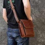 👉 Messenger bag leather cowhide small Men's vintage genuine iPad Thick Cow shoulder casual crossbody briefcase