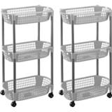 👉 Trolley grijze mannen 2x opberg trolleys/roltafels met 3 manden 71 cm