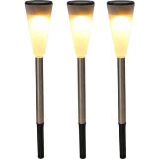 👉 Steker wit RVS 3x Buiten/tuin LED stekers solar verlichting 36 cm warm