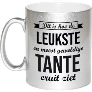 👉 Koffiemok zilveren volwassenen leukste en meest geweldige tante cadeau / theebeker 330 ml
