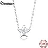 👉 Zilver vrouwen meisjes Bamoer 925 Sterling Silver Minimalist Alphabet A Simple Star Necklace for Women Anti-allergy Jewelry Gift Girl BSN181