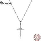 👉 Zilver vrouwen meisjes Bamoer 925 Sterling Silver Luxury Infinite Cross of Love Chain Necklace for Women Jewelry 2020 New Bijoux Girl Gifts BSN184