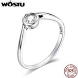 👉 Zirconia zilver vrouwen WOSTU Simple Ring 925 Sterling Silver Solitaire Stone Finger for Women Wedding Band Engagement Jewelry CQR662