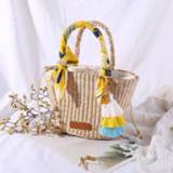 👉 Handtas small Natural Basket Handmade Straw bag Woven Handbags Sea Grass Beach Top Handle Wedding Gift Size
