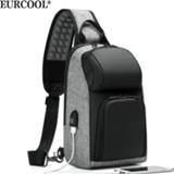 👉 Messenger bag EURCOOL Casual Chest for Men 9.7 inch iPad Bags with USB Charging Port Shoulder Male n1905