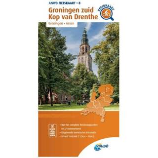 👉 Fietskaart 8 - Groningen Zuid, Kop van Drenthe (Groningen, Assen). Groningen, Assen, ANWB, onb.uitv. 9789018047092