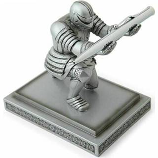 👉 Zilver Silver Executive Knight Pen Holder Action Figure Armor Hero Table Decoration Toy
