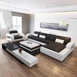 👉 Sofa zwart wit leather Minimalist Nordic size modern simple black and white living room with tea table TV cabinet combination