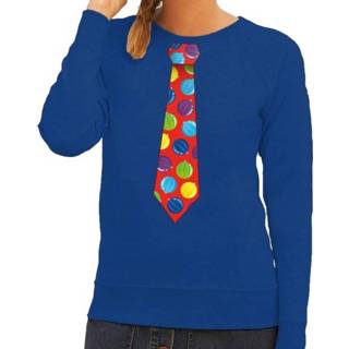 👉 Sweater katoen 42 blauw XL vrouwen Foute kersttrui / stropdas met kerstballen print voor dames (42) 8719538793460