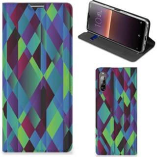 👉 Standcase donkergroen blauw Sony Xperia L4 Stand Case Abstract Green Blue 8720215631746