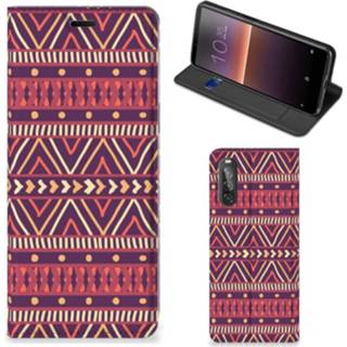 👉 Paars Sony Xperia 10 II Hoesje met Magneet Aztec 8720215633290