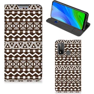 👉 Bruin Huawei P Smart (2020) Hoesje met Magneet Aztec Brown 8720215579512