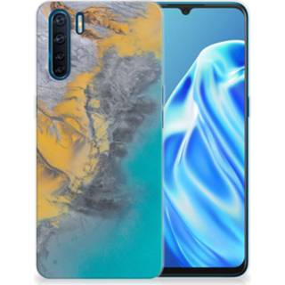 👉 Siliconen hoesje blauw goud OPPP A91 TPU Marble Blue Gold 8720215524031