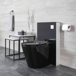 👉 Zwart keramisch modern drukknop NOX Staande Toiletten Toilet Staand met Stortbak en Ombouw | 5051752889141