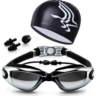 👉 Professionele Siliconen Zwembril anti-condens UV Zwemmen Bril Met Oordopje voor Mannen Vrouwen Sportbrillen 6615 - Zwart 2