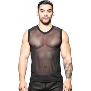 👉 Sleeveless m|l|xl mannen zwart grijs Andrew Christian Sexy Sheer - Zwart/Grijs